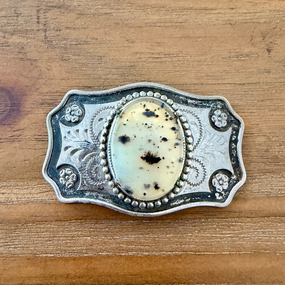 Cream Stone Western-Style Silver Belt Buckle main image 7